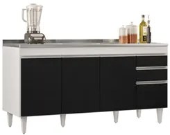 Balcão Gabinete com Pia Inox 160cm Arkansas Branco/Preto – Lumil