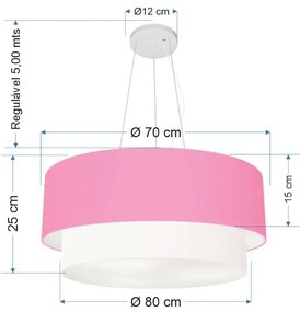 Lustre Pendente Duplo Cilíndrico Vivare Md-4179 Cúpula Tecido 70x60cm - Bivolt