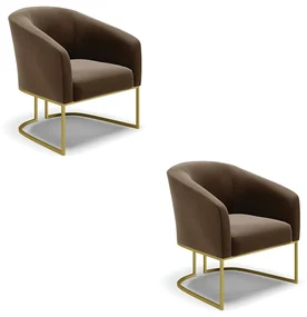 Poltrona Decorativa Industrial Dourado kit 2 Stella Suede D03 - D'Rossi - Marrom