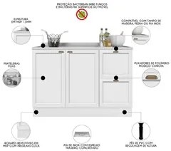 Balcão de Cozinha Com Pia Inox 120cm 2 Portas e 2 Gavetas Duna P09 Bra