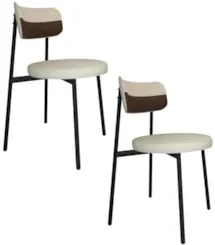 Cadeira de Jantar Estofada Kit 2 Nyka M25 Linho Areia/Marrom - Mpozena