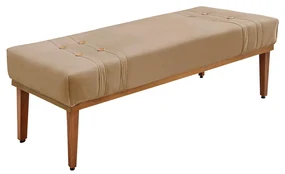 Divã Recamier Banco Base Madeira para Quarto Gênova 90cm Suede Bege S04 - D'Rossi
