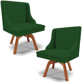 Kit 2 Cadeiras Decorativas Sala de Jantar Base Giratória de Madeira Firenze Veludo Verde Luxo/Natural G19 - Gran Belo