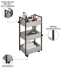 Carrinho Auxiliar para Salão de Beleza Industrial Liss M24 Grafite/Pre