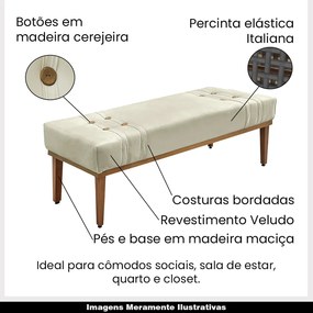 Recamier Decorativo 195cm Kors Veludo Pés de Madeira Bege G63 - Gran Belo