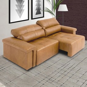 Sofá Retrátil e Reclinável 3 Lugares Maitê 226 cm Couro Camel G43 - Gran Belo