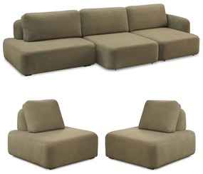 Conjunto Sala de Estar 1 Sofá Retrátil Modulado 342cm e 2 Poltronas Santiago Bouclê Castor G89 - Gran Belo