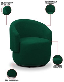 Poltrona Decorativa Orgânica Giratória Kit 2 Névoa Bouclê Verde E03 - D'Rossi
