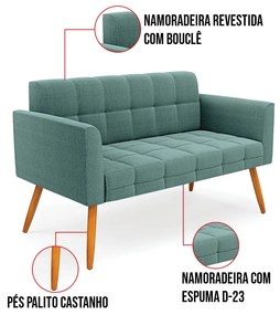 Namoradeira e 2 Poltronas Pé Palito Castanho Elisa Bouclê D03 - D'Rossi - Verde Menta