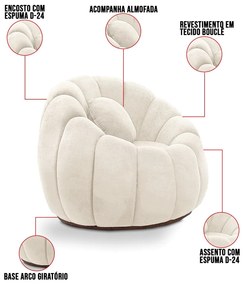 Poltrona Decorativa Orgânica Giratória com Puff Cloud Bouclê E03 - D'Rossi - Bege