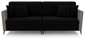 Sofá Living Decorativo Zagreb 2 Lugares 222cm com Almofadas Pés de Ferro Veludo/PU Preto/Cinza G33 - Gran Belo