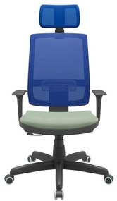 Cadeira Office Brizza Tela Azul Com Encosto Assento Vinil Verde RelaxPlax Base Standard 126cm - 63654 Sun House