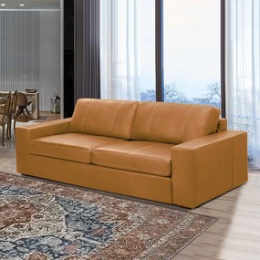 Sofá Decorativo Agatha 2 Lugares Sala de estar 205cm Pés em Madeira Couro Caramelo G88 - Gran Belo