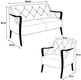 Conjunto Decorativo 2 Poltronas e 1 Namoradeira 2 Lugares Hand Linho Chumbo G45 - Gran Belo