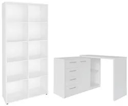 Mesa Escrivaninha Lagan e Estante Livreiro 90x187cm Lean A06 Branco -