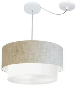 Lustre Pendente Cilíndrico Com Desvio Rustico Bege e Branco MJ-4360 Para Mesa de Jantar e Estar