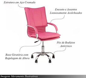 Kit 2 Cadeiras de Escritório Diretor Desenho Italiano Steven em Aço Cromado Base Giratória Pink G31 - Gran belo
