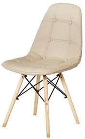 Cadeira Eames Eiffel Assento cor Nude com Botone e Base em Madeira - 44991 Sun House