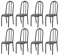 Kit 8 Cadeiras 056 América Cromo/Preto Listrado - Artefamol