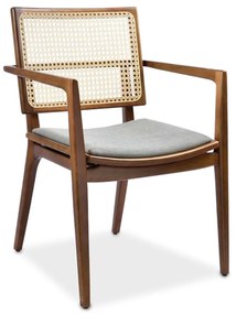 Cadeira com Braço Brigite Palha Natural Sextavada e Estofada Estrutura Madeira Liptus Design Sustentável