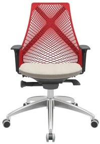 Cadeira Office Bix Tela Vermelha Assento Poliéster Fendi Autocompensador Base Alumínio 95cm - 63960 Sun House