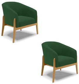 Poltrona Decorativa Base de Madeira kit 2 Stella Veludo Verde D03 - D'Rossi
