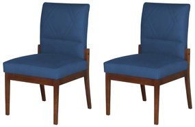 Conjunto 2 Cadeiras De Jantar Aurora Base Madeira Maciça Estofada Suede Azul Marinho