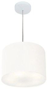 Lustre Pendente Cilíndrico Md-4210 Cúpula em Tecido 30x25cm Branco - Bivolt