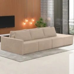 Sofá Ilha Modular com Puff para Sala Living 342cm Georgia Z08 Veludo B