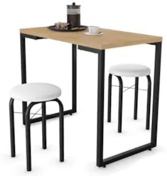 Conjunto Mesa de Cozinha Prattica Industrial 90cm com 2 Banquetas F02