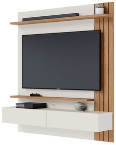 Painel TV 65 Pol 150cm Bancada Suspensa Ripado Luca C04 - D'Rossi - Off White Matte e Freijó