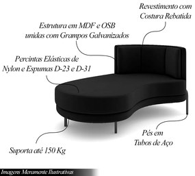 Sofá Chaise Lado Esquerdo Downey Sala de Estar Veludo Preto G15 - Gran Belo