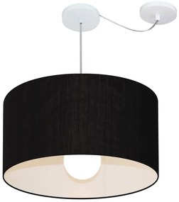 Lustre Pendente Cilíndrico Com Desvio Md-4234 Cúpula em Tecido 60x30cm Preto - Bivolt