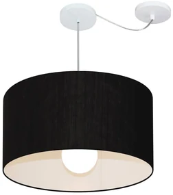 Lustre Pendente Cilíndrico Com Desvio Md-4234 Cúpula em Tecido 60x30cm Preto - Bivolt