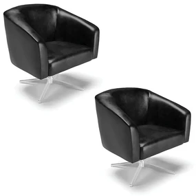 Poltrona Decorativa Giratória Cromada Kit 2 Stella Sintético PU D03 - D'Rossi - Preto