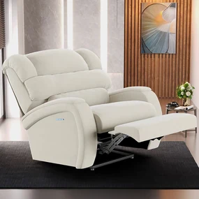 Poltrona do Papai Sala de Cinema Reclinável Kylie Elétrica Botão com Led Massagem USB Veludo Bege G23