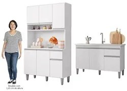 Cozinha Compacta Márcia e Balcão Gabinete Com Pia Tatiane 120cm Branco