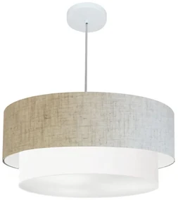Pendente Cilíndrico Rustico Bege e Branco MJ-4353 Para Mesa de Jantar e Estar
