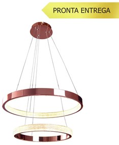 Pendente Intense Duo Anel Redondo Duplo Ø60 E Ø40Cm Led 54W 3000K Bivo... (RG-P = Rose Gold Polido)