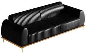 Sofá 3 Lugares Sala de Estar Bipartido Base de Madeira Euro 260 cm PU Preto - Gran Belo