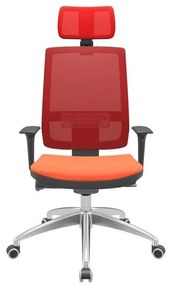 Cadeira Office Brizza Tela Vermelha Com Encosto Assento Poliéster Laranja Autocompensador 126cm - 63089 Sun House
