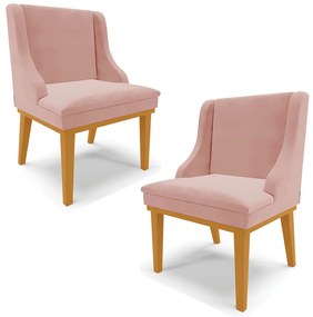 Kit 2 Cadeiras Decorativas Sala de Jantar Base Fixa de Madeira Firenze Veludo Rose/Castanho G19 - Gran Belo