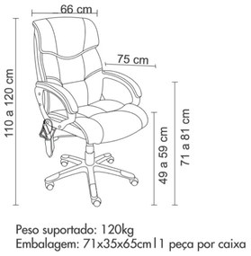 Cadeira de Escritório Home Office Ceuta Giratória com Massagem PU Sintético Preta G56 - Gran Belo