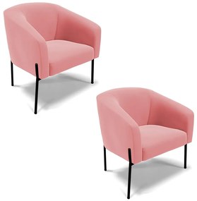 Poltrona Decorativa Pé de Ferro Preto Kit 2 Stella Suede D03 - D'Rossi - Rose