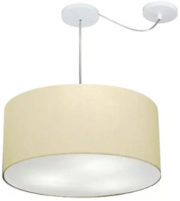 Lustre Pendente Cilíndrico Com Desvio Md-4263 Cúpula em Tecido 55x25cm Algodão Crú - Bivolt
