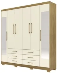 Guarda Roupa Casal 223cm Com Espelho Rick Nature/Champanhe V02 - Mpoze