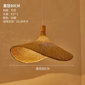 Luminária Pendente Japonês Bambu Rattan Tecelagem Retro Jardim Restaurante Estudo Quarto e Sala de Estar Luz - Rattam-D80CM - China