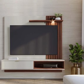 Painel TV 60 Pol 160cm Bancada Suspensa Zurique C04 - D'Rossi - Off White e Nogueira Real