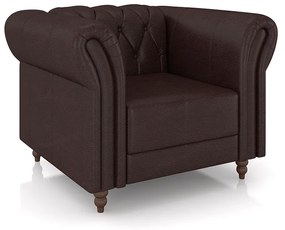 Poltrona Decorativa Sala de Estar Stanford Chesterfield Pés de Madeira Couro Wine Vinho G58 - Gran Belo