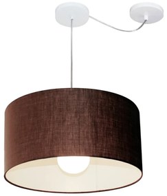 Lustre Pendente Cilíndrico Com Desvio Md-4228 Cúpula em Tecido 45x25cm Café - Bivolt